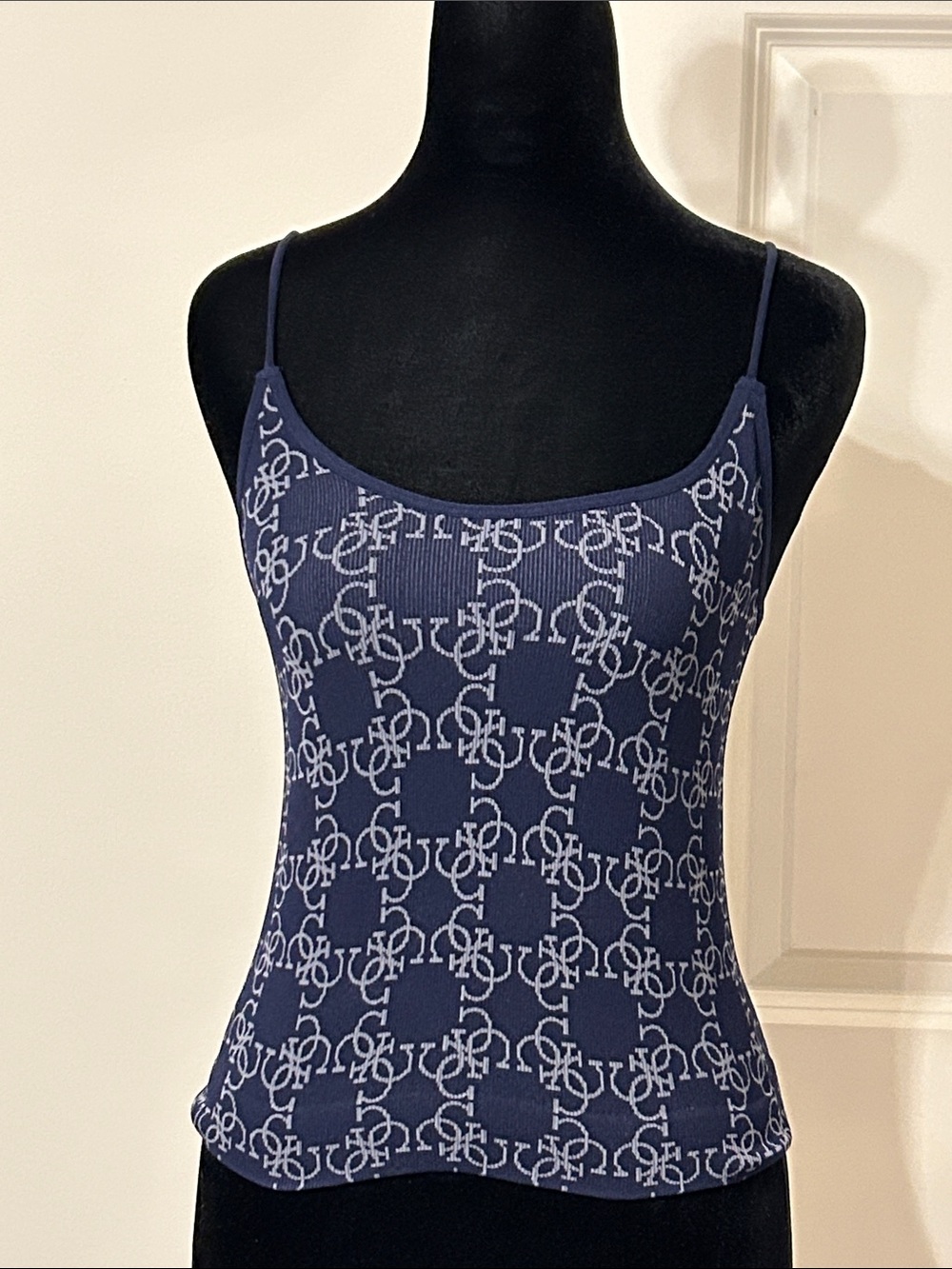 Guess Navy Blue Monogram Super Stretchy Ribbed Tank Top
